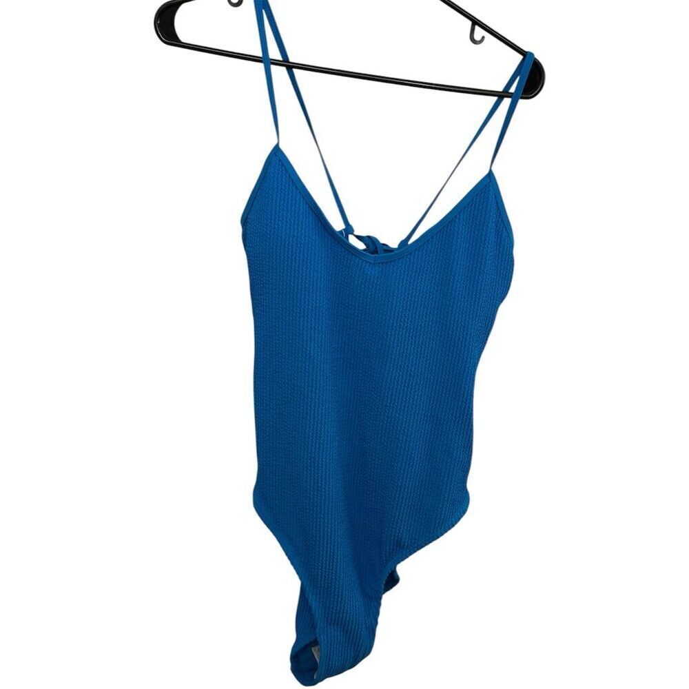 No Boundaries Women's XL Blue Crinkle One Piece Swimsuit V-Neck